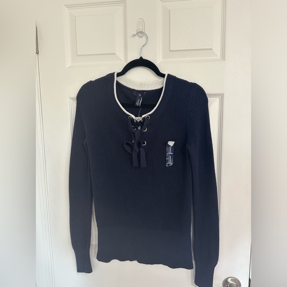 GAP FACTORY: Navy Swift Style Lace Up Knit Preppy Sweater